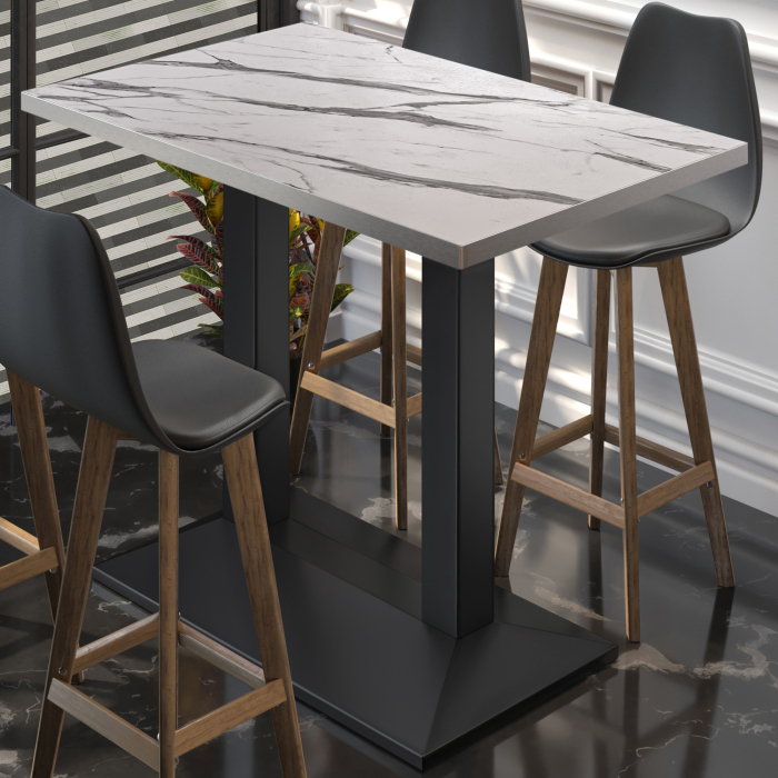 BPA | Bistro Stehtisch | 110 x 60 x 112 cm | Rustfritt stål kant | Rektangulær | Hvit marmor / Svart BPA | Bistro Stehtisch | 110 x 60 x 112 cm | Rustfritt stål kant | Rektangulær | Hvit marmor / Svart