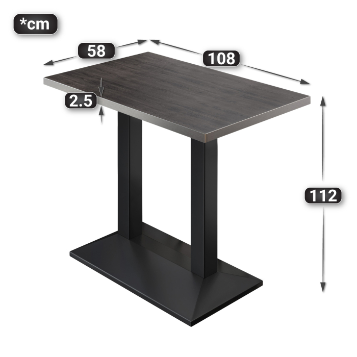 BPA | Bistro Stehbord | 110 x 60 x 112 cm | Rustfritt stål kant | Firkantet | Wenge / Svart