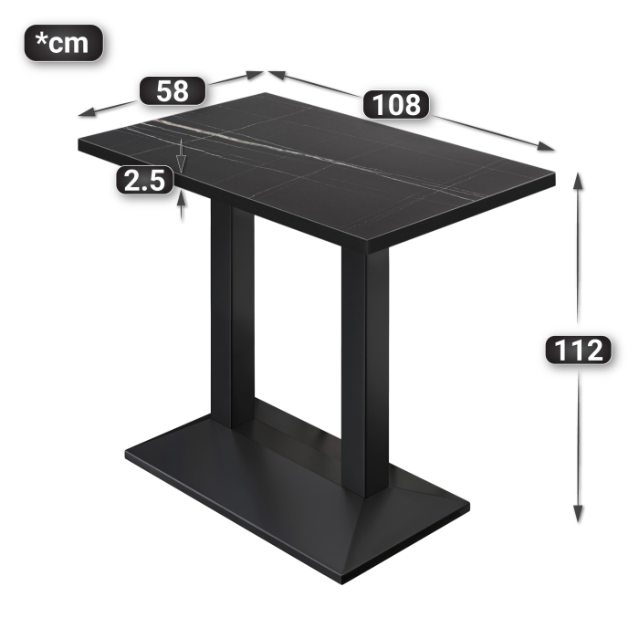 BPA | Bistro Steheksbord | 110 x 60 x 112 cm | Svart kant | Rektangulær | Svart marmor / Svart BPA | Bistro Steheksbord | 110 x 60 x 112 cm | Svart kant | Rektangulær | Svart marmor / Svart