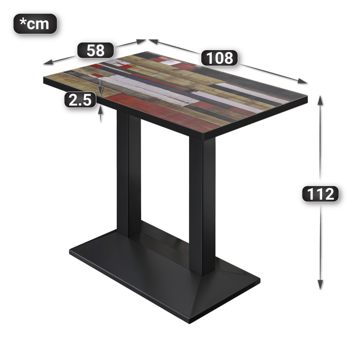 BPA | Bistro Stehtisch | 110 x 60 x 112 cm | Svart Kant | Firkantet | Vintage Fargerik / Svart BPA | Bistro Stehtisch | 110 x 60 x 112 cm | Svart Kant | Firkantet | Vintage Fargerik / Svart