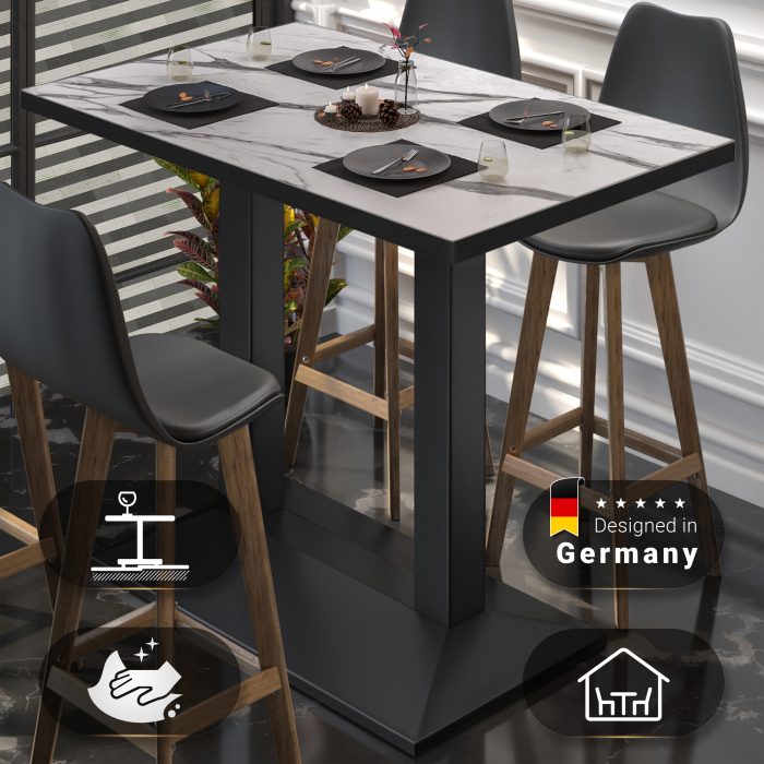 BPA | Bistro Stehtisch | 110 x 60 x 112 cm | Svart kant | Rektangulær | Hvit marmor / Svart BPA | Bistro Stehtisch | 110 x 60 x 112 cm | Svart kant | Rektangulær | Hvit marmor / Svart