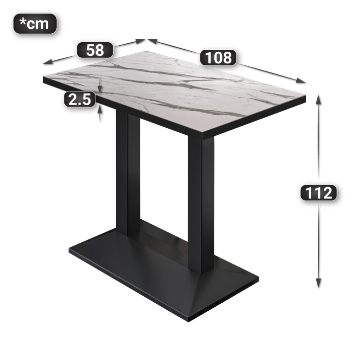 BPA | Bistro Stehtisch | 110 x 60 x 112 cm | Svart kant | Rektangulær | Hvit marmor / Svart BPA | Bistro Stehtisch | 110 x 60 x 112 cm | Svart kant | Rektangulær | Hvit marmor / Svart