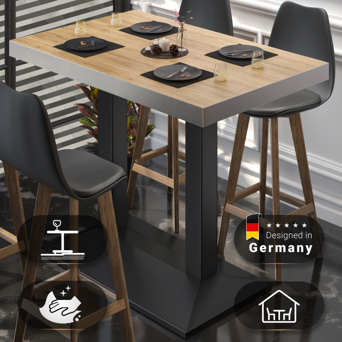 BPA | Bistro Stehbord | 110 x 60 x 114 cm | Rustfritt stål kant | Rektangulær | Eik / Svart BPA | Bistro Stehbord | 110 x 60 x 114 cm | Rustfritt stål kant | Rektangulær | Eik / Svart