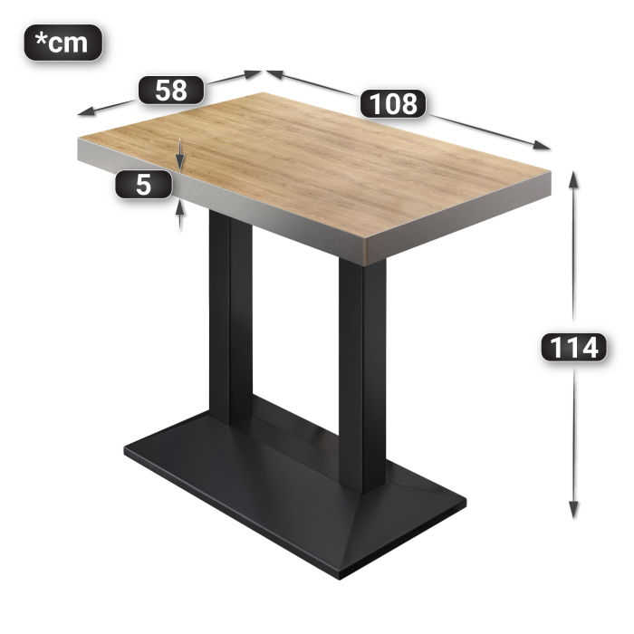 BPA | Bistro Stehbord | 110 x 60 x 114 cm | Rustfritt stål kant | Rektangulær | Eik / Svart BPA | Bistro Stehbord | 110 x 60 x 114 cm | Rustfritt stål kant | Rektangulær | Eik / Svart
