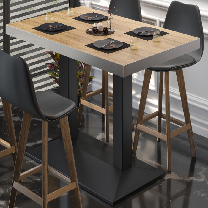 BPA | Bistro Stehbord | 110 x 60 x 114 cm | Rustfritt stål kant | Rektangulær | Eik / Svart BPA | Bistro Stehbord | 110 x 60 x 114 cm | Rustfritt stål kant | Rektangulær | Eik / Svart