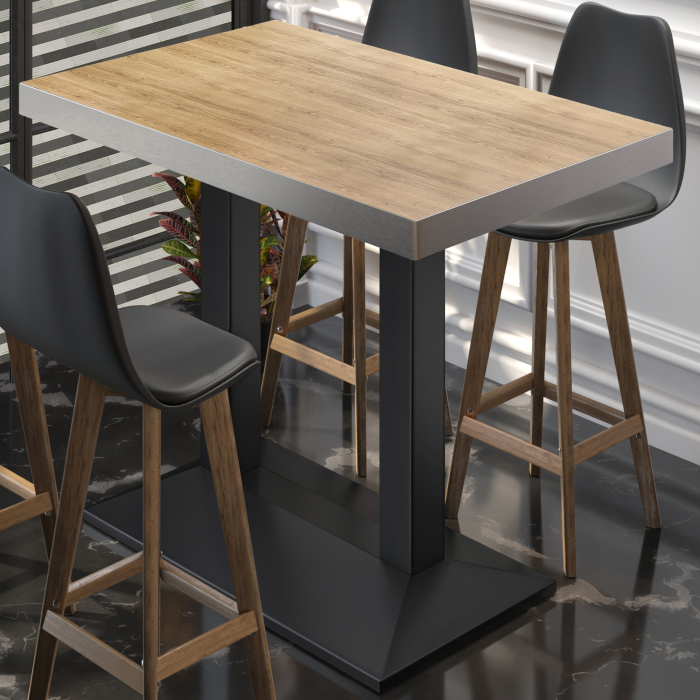 BPA | Bistro Stehbord | 110 x 60 x 114 cm | Rustfritt stål kant | Rektangulær | Eik / Svart BPA | Bistro Stehbord | 110 x 60 x 114 cm | Rustfritt stål kant | Rektangulær | Eik / Svart