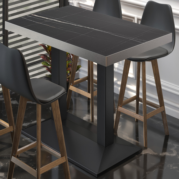 BPA | Bistro Stehtisch | 110 x 60 x 114 cm | Rustfritt stål kant | Rektangulær | Svart marmor / Svart BPA | Bistro Stehtisch | 110 x 60 x 114 cm | Rustfritt stål kant | Rektangulær | Svart marmor / Svart