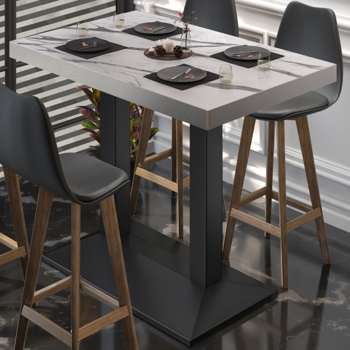 BPA | Bistro Stehtisch | 130 x 80 x 114 cm | Rustfritt stål kant | Rektangulær | Hvit marmor / Svart BPA | Bistro Stehtisch | 130 x 80 x 114 cm | Rustfritt stål kant | Rektangulær | Hvit marmor / Svart
