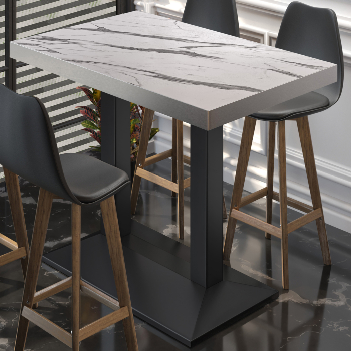 BPA | Bistro Stehtisch | 130 x 80 x 114 cm | Rustfritt stål kant | Rektangulær | Hvit marmor / Svart BPA | Bistro Stehtisch | 130 x 80 x 114 cm | Rustfritt stål kant | Rektangulær | Hvit marmor / Svart