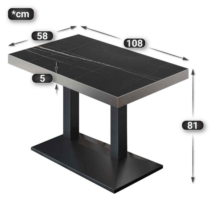 BPA | Bistrobord | 110 x 60 x 81 cm | Rektangulær | Svart marmor/svart