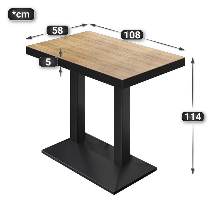 BPA | Bistro Steintabell | 110 x 60 x 114 cm | Svart kant | Rektangulær | Eik / Svart