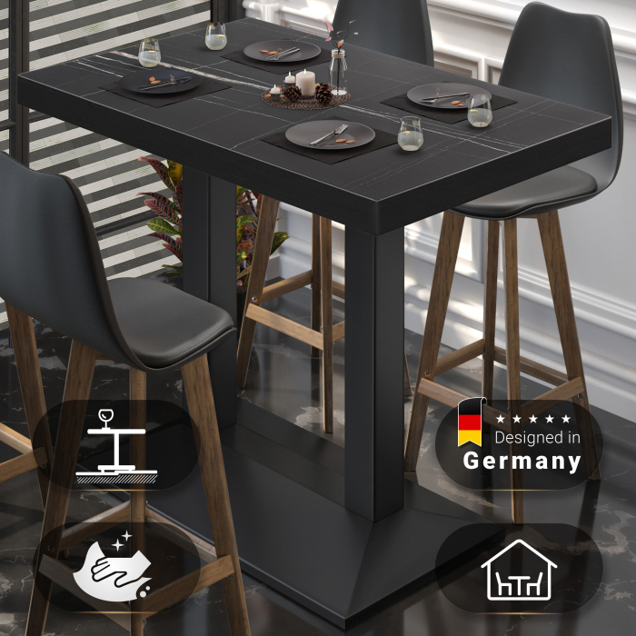 BPA | Bistro Stehtisch | 110 x 60 x 114 cm | Svart kant | Rektangulær | Svart marmor / svart BPA | Bistro Stehtisch | 110 x 60 x 114 cm | Svart kant | Rektangulær | Svart marmor / svart