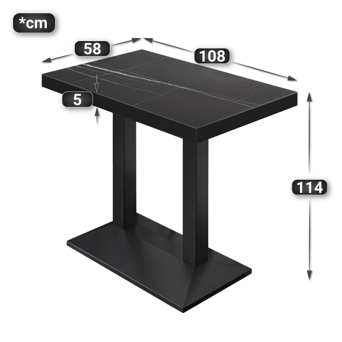 BPA | Bistro Stehtisch | 110 x 60 x 114 cm | Svart kant | Rektangulær | Svart marmor / svart BPA | Bistro Stehtisch | 110 x 60 x 114 cm | Svart kant | Rektangulær | Svart marmor / svart