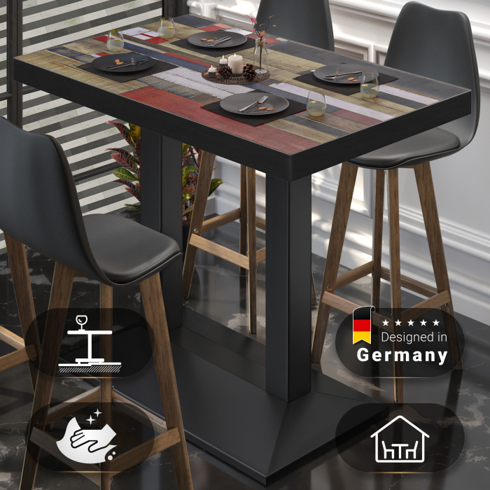 BPA | Bistro Stehbord | 110 x 60 x 114 cm | Svart kant | Firkantet | Vintage Fargerik / Svart