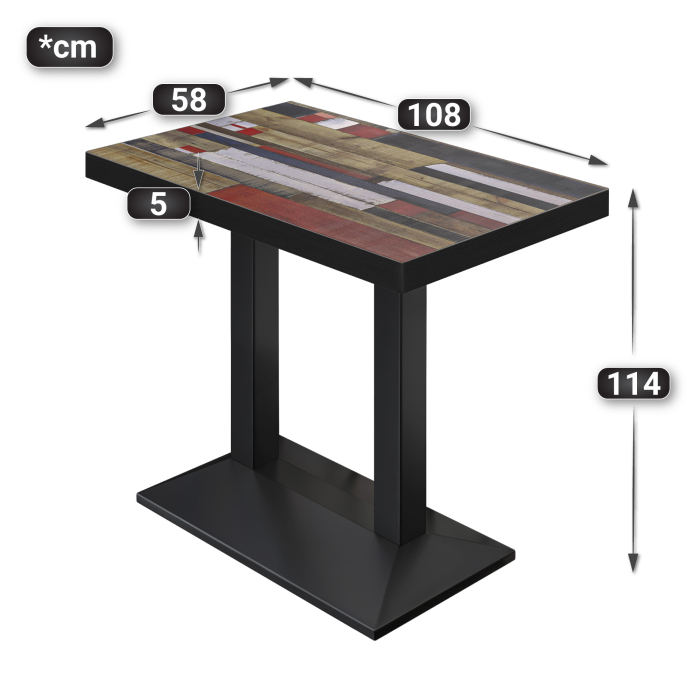 BPA | Bistro Stehbord | 110 x 60 x 114 cm | Svart kant | Firkantet | Vintage Fargerik / Svart