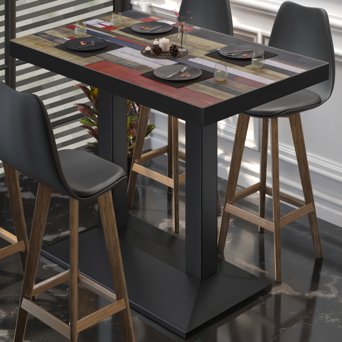 BPA | Bistro Stehbord | 110 x 60 x 114 cm | Svart kant | Firkantet | Vintage Fargerik / Svart