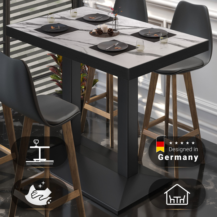 BPA | Tavolo da bistrò | 120 x 70 x 114 cm | Bordo nero | Rettangolare | Marmo bianco / Nero BPA | Tavolo da bistrò | 120 x 70 x 114 cm | Bordo nero | Rettangolare | Marmo bianco / Nero