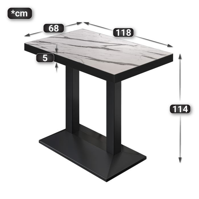 BPA | Tavolo da bistrò | 120 x 70 x 114 cm | Bordo nero | Rettangolare | Marmo bianco / Nero BPA | Tavolo da bistrò | 120 x 70 x 114 cm | Bordo nero | Rettangolare | Marmo bianco / Nero