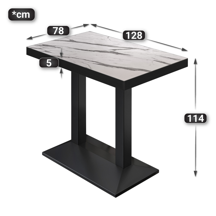 BPA | Bistro Stehtisch | 130 x 80 x 114 cm | Svart kant | Rektangulær | Hvit marmor / Svart BPA | Bistro Stehtisch | 130 x 80 x 114 cm | Svart kant | Rektangulær | Hvit marmor / Svart