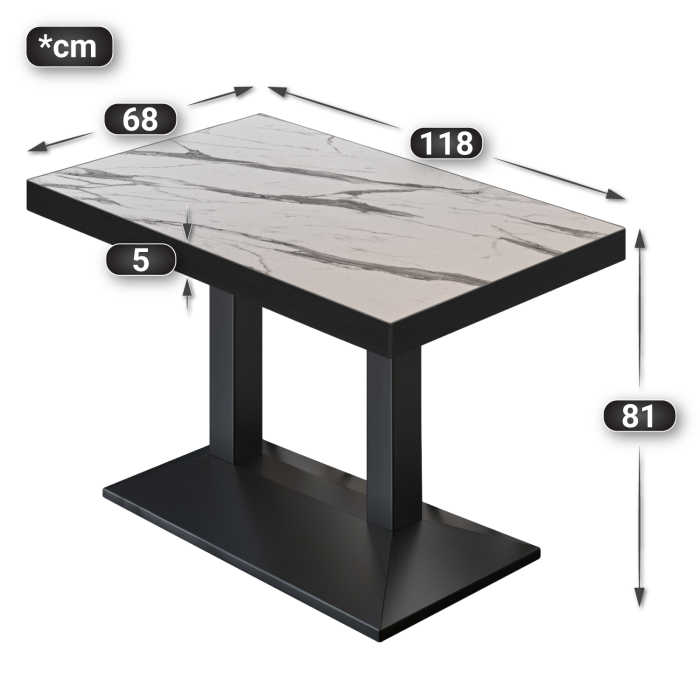 BPA | Bistrobord | 120 x 70 x 81 cm | Rektangulær | Hvit marmor/svart BPA | Bistrobord | 120 x 70 x 81 cm | Rektangulær | Hvit marmor/svart