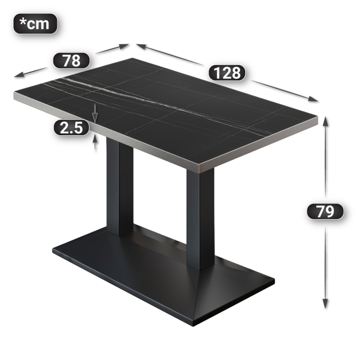 BPA | Bistro Table | 130 x 80 x 78.5 cm | Rectangular | Black Marble/ Black BPA | Bistro Table | 130 x 80 x 78.5 cm | Rectangular | Black Marble/ Black