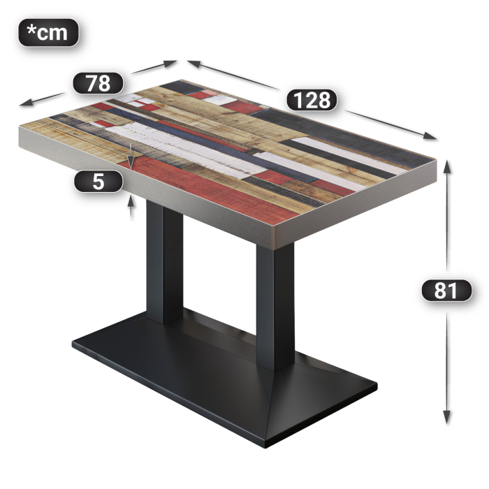 BPA | Bistrobord | 130 x 80 x 81 cm | Rektangulært | Vintage farverig / Sort