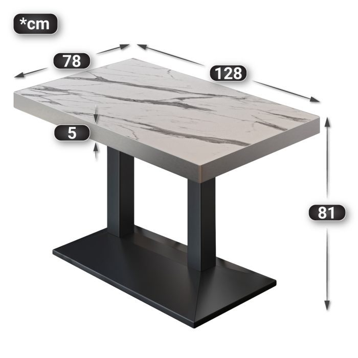 BPA | Stół bistro | 130 x 80 x 81 cm | Prostokątny | Biały marmur / Czarny