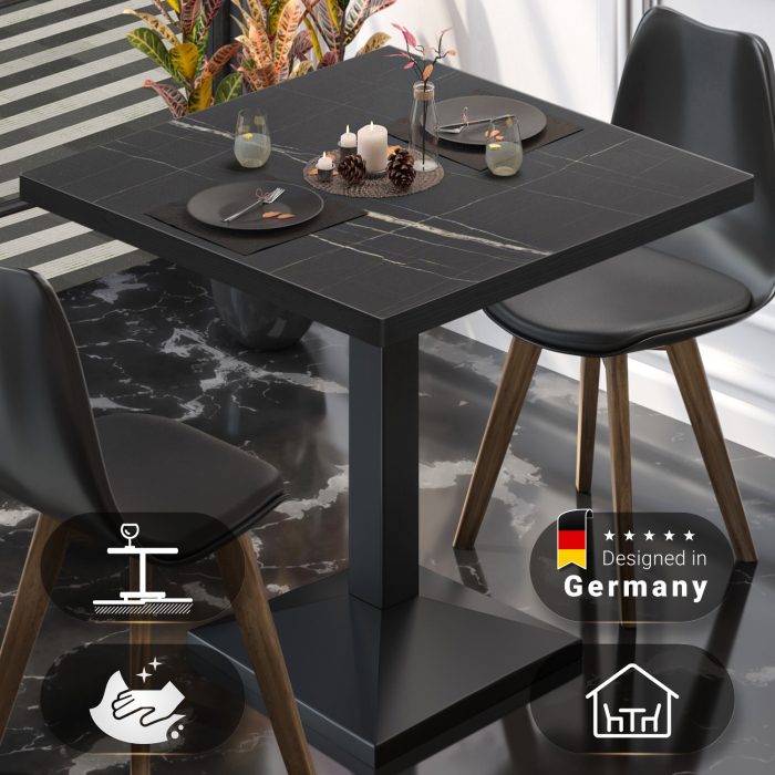 BPA | Bistrobord | Firkantet | 70 x 70 x 78,5 cm | Svart marmor/svart