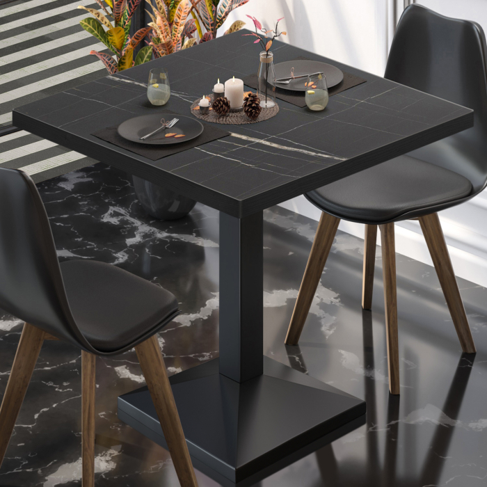 BPA | Bistrobord | Firkantet | 70 x 70 x 78,5 cm | Svart marmor/svart