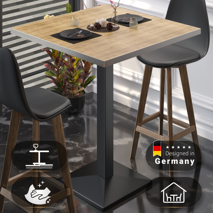 BPA | Stół bistro | 70 x 70 x 112 cm | Stal nierdzewna brzeg | Kwadratowy | Dąb / Czarny BPA | Stół bistro | 70 x 70 x 112 cm | Stal nierdzewna brzeg | Kwadratowy | Dąb / Czarny
