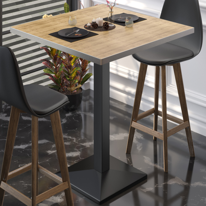 BPA | Stół bistro | 70 x 70 x 112 cm | Stal nierdzewna brzeg | Kwadratowy | Dąb / Czarny BPA | Stół bistro | 70 x 70 x 112 cm | Stal nierdzewna brzeg | Kwadratowy | Dąb / Czarny