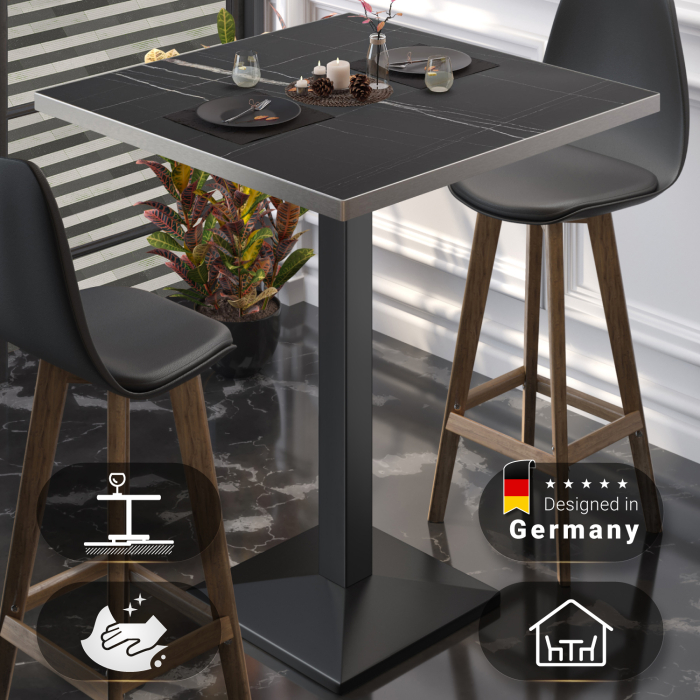 BPA | Bistro Stehbar | 60 x 60 x 112 cm | Rustfritt stål kant | Firkantet | Svart marmor / Svart BPA | Bistro Stehbar | 60 x 60 x 112 cm | Rustfritt stål kant | Firkantet | Svart marmor / Svart