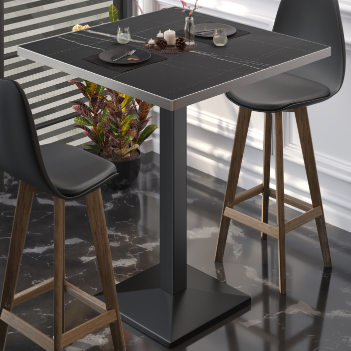BPA | Bistro Stehbar | 60 x 60 x 112 cm | Rustfritt stål kant | Firkantet | Svart marmor / Svart BPA | Bistro Stehbar | 60 x 60 x 112 cm | Rustfritt stål kant | Firkantet | Svart marmor / Svart