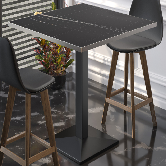 BPA | Bistro Stehbar | 60 x 60 x 112 cm | Rustfritt stål kant | Firkantet | Svart marmor / Svart BPA | Bistro Stehbar | 60 x 60 x 112 cm | Rustfritt stål kant | Firkantet | Svart marmor / Svart