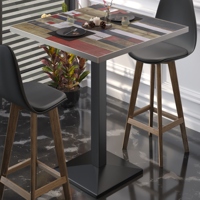 BPA | Bistro Stehtisch | 70 x 70 x 112 cm | Rustfritt stål kant | Firkantet | Vintage Fargerik / Svart BPA | Bistro Stehtisch | 70 x 70 x 112 cm | Rustfritt stål kant | Firkantet | Vintage Fargerik / Svart