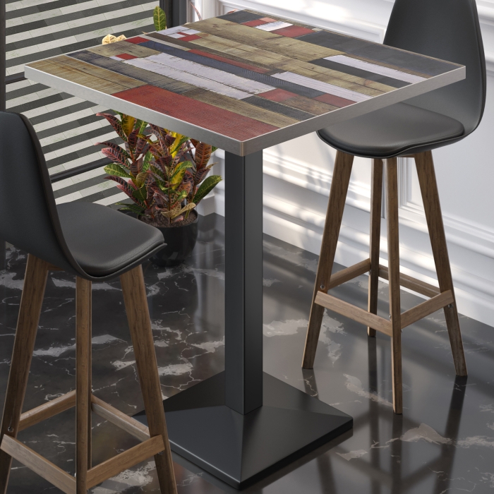 BPA | Bistro Stehtisch | 70 x 70 x 112 cm | Rustfritt stål kant | Firkantet | Vintage Fargerik / Svart BPA | Bistro Stehtisch | 70 x 70 x 112 cm | Rustfritt stål kant | Firkantet | Vintage Fargerik / Svart
