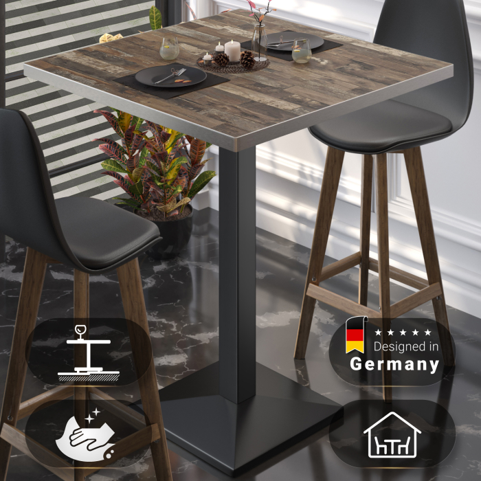 BPA | Bistro Stehtisch | 70 x 70 x 112 cm | Rustfritt stål kant | Kvadratisk | Vintage gammel / svart BPA | Bistro Stehtisch | 70 x 70 x 112 cm | Rustfritt stål kant | Kvadratisk | Vintage gammel / svart