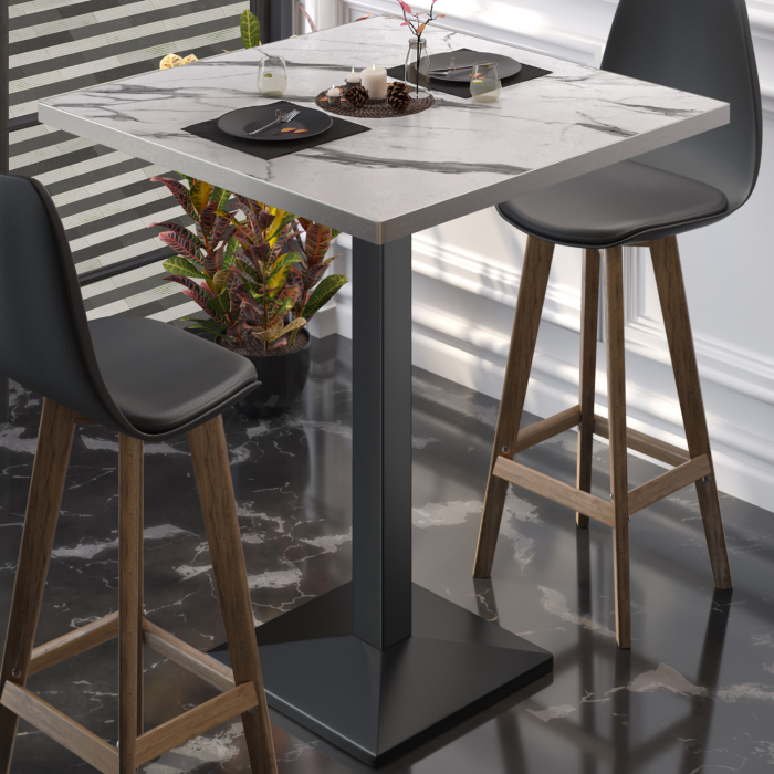BPA | Bistro Stehtisch | 80 x 80 x 112 cm | Rustfritt stål kant | Firkantet | Hvit marmor / Svart