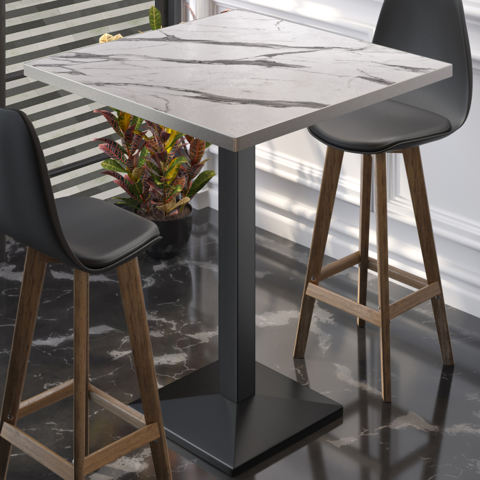 BPA | Bistro Stehtisch | 80 x 80 x 112 cm | Rustfritt stål kant | Firkantet | Hvit marmor / Svart