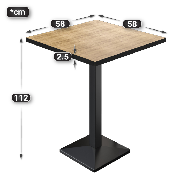 BPA | Bistro Stehtisch | 60 x 60 x 112 cm | Svart kant | Firkantet | Eik / Svart BPA | Bistro Stehtisch | 60 x 60 x 112 cm | Svart kant | Firkantet | Eik / Svart
