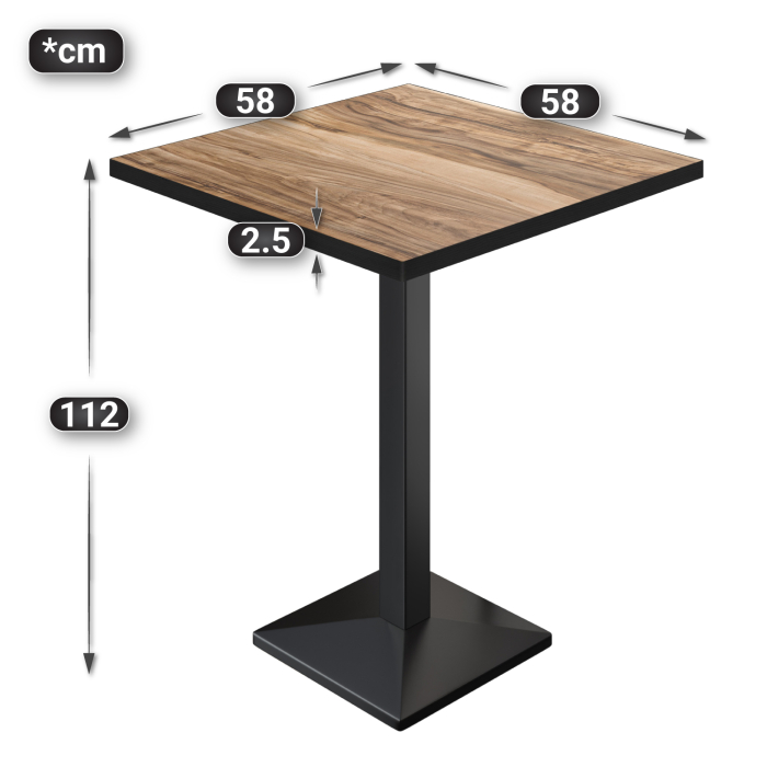BPA | Bistro Stehtisch | 60 x 60 x 112 cm | Svart kant | Firkantet | Sheesham / Svart