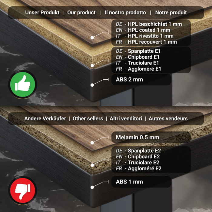 BPA | Bistro Stehtisch | 60 x 60 x 112 cm | Svart kant | Firkantet | Sheesham / Svart