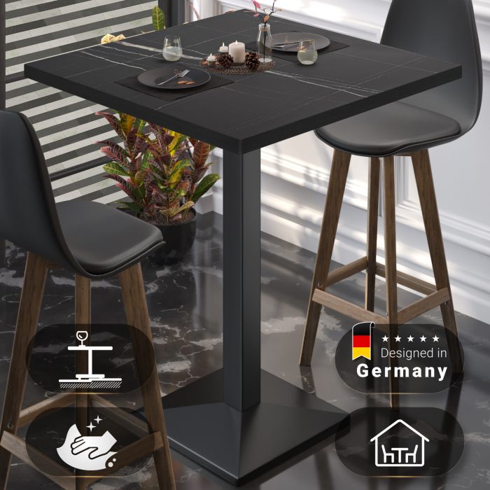 BPA | Bistro Stehtisch | 60 x 60 x 112 cm | Svart kant | Firkantet | Svart marmor / Svart BPA | Bistro Stehtisch | 60 x 60 x 112 cm | Svart kant | Firkantet | Svart marmor / Svart