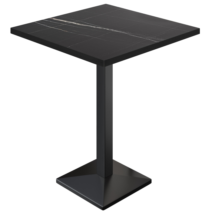 BPA | Bistro Stehtisch | 60 x 60 x 112 cm | Schwarzer Rand | Quadratisch | Schwarz Marmor / Schwarz