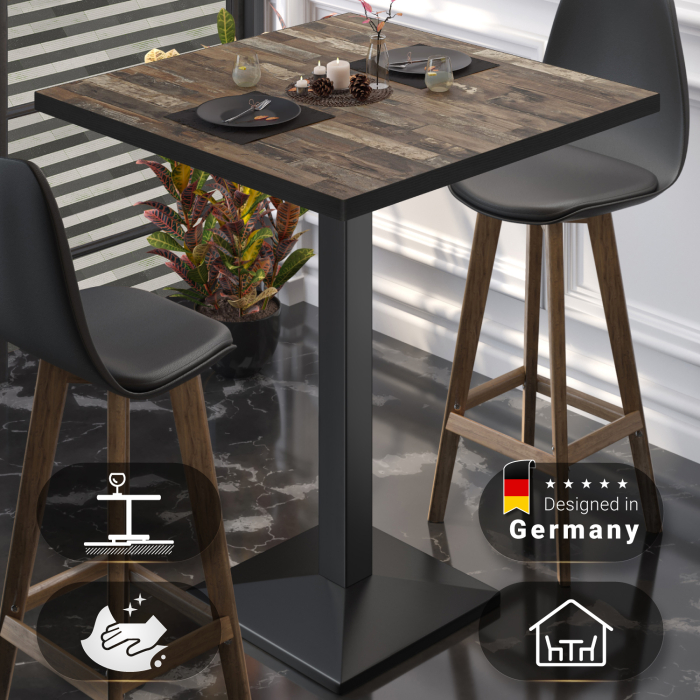 BPA | Bistro Steintisch | 70 x 70 x 112 cm | Svart kant | Kvadratisk | Vintage Old / Svart
