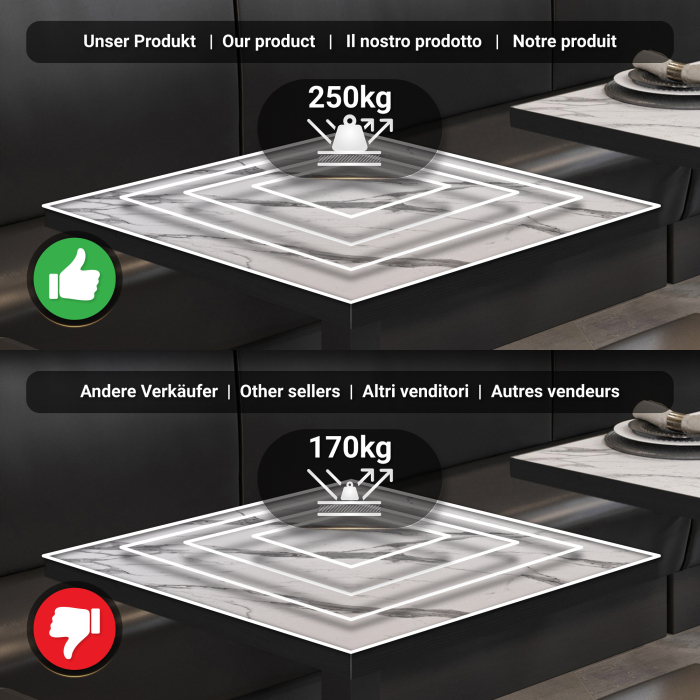 BPA | Bistro Stehtisch | 60 x 60 x 112 cm | Svart kant | Firkantet | Hvit marmor / Svart