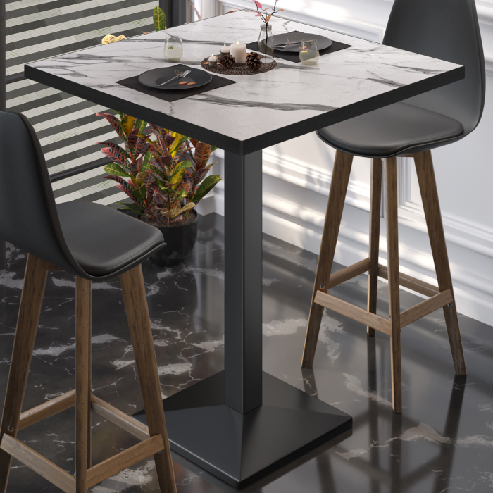 BPA | Bistro Stehtisch | 60 x 60 x 112 cm | Svart kant | Firkantet | Hvit marmor / Svart