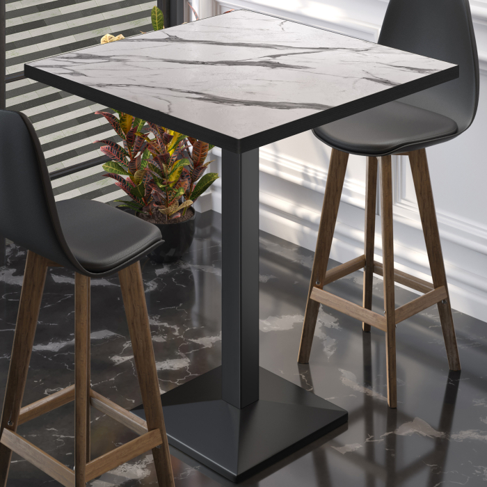 BPA | Bistro Stehtisch | 60 x 60 x 112 cm | Svart kant | Firkantet | Hvit marmor / Svart