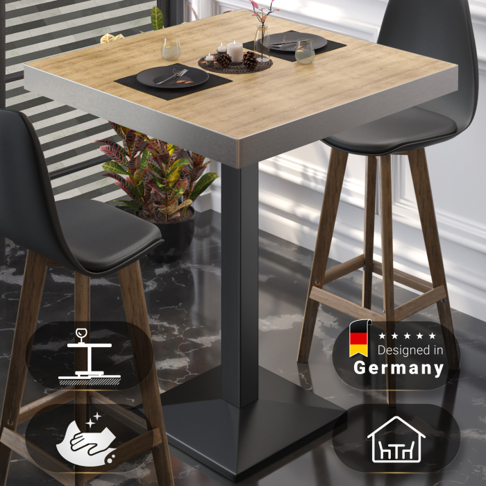 BPA | Bistro Stehbord | 70 x 70 x 114 cm | Rustfritt stål kant | Firkantet | Eik / Svart BPA | Bistro Stehbord | 70 x 70 x 114 cm | Rustfritt stål kant | Firkantet | Eik / Svart