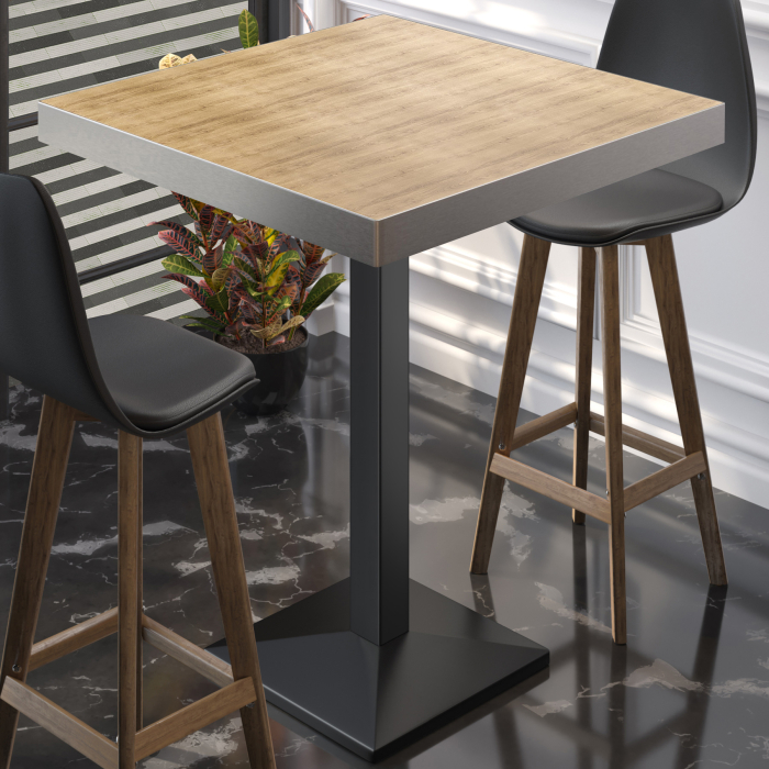 BPA | Bistro Stehbord | 70 x 70 x 114 cm | Rustfritt stål kant | Firkantet | Eik / Svart BPA | Bistro Stehbord | 70 x 70 x 114 cm | Rustfritt stål kant | Firkantet | Eik / Svart